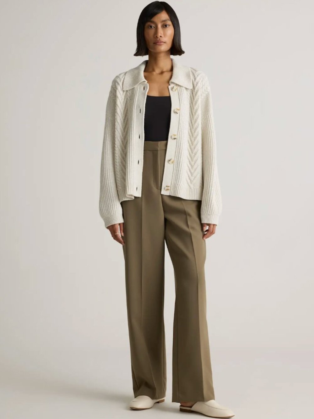 Australian Merino Wool Collared Cable Cardigan - Picture 7 of 11